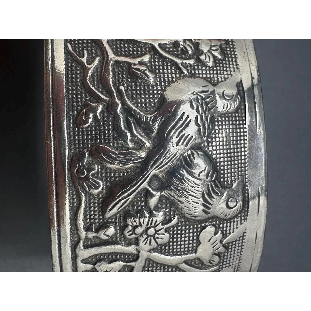 Antique Miao Silver Cuff Bracelet Late 1800s Handmade Talisman Of Eternal Love